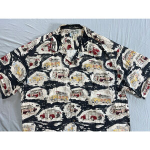 Big Dogs Vintage Short Sleeve Button Front Casual Shirt. Woody Car Print. XL GUC